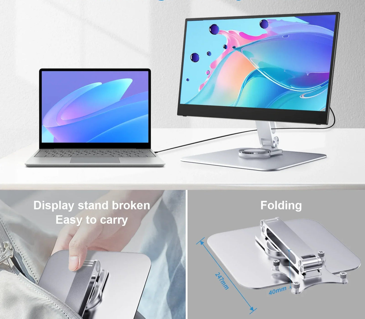 Unew 360 ° Aluminum Alloy Stand for Portable Monitor Desktop M4 Screw VESA 75x75mm With 5KG Load Capacity Ultra Stable Suit for 10~21.5 inch Monitor