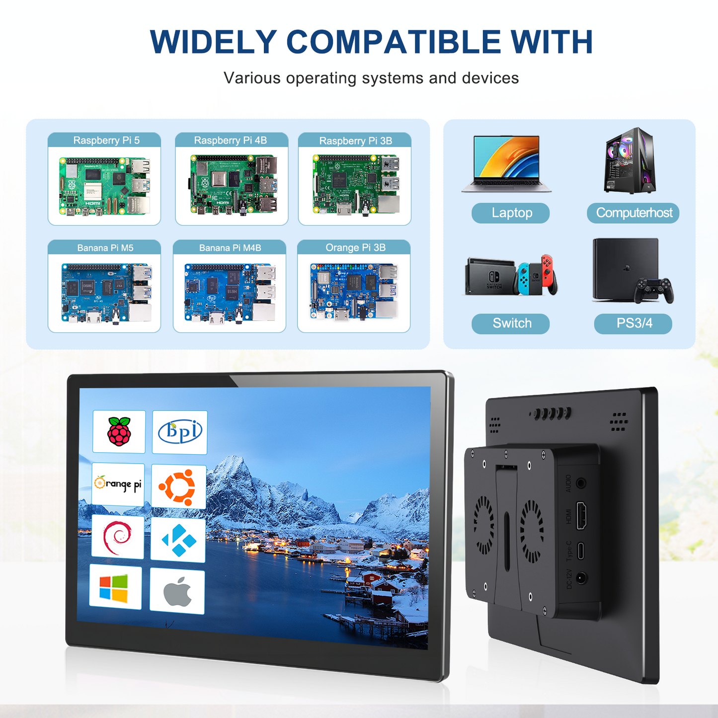 Unew 10.1 inch 1280x800 Touch Monitor Display for Raspberry Pi 5 4 4B/3B/3A+/2B/B+/A+ Portable Raspberry Pi Screen