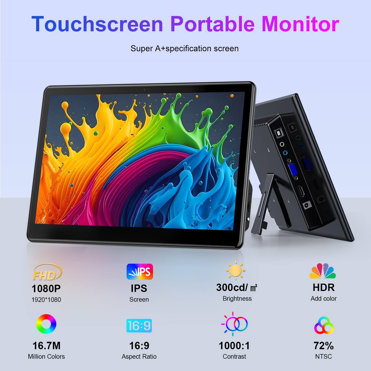 Unew 13.3 inch Touch Screen Monitor FHD 1920x1080 Suitable for Phone Laptop Inside Speaker Compatible with HDMI VGA USB Type-C