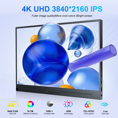 Unew 15.6 inch 4K 3840x2160 Portable Gaming Monitor | USB-C/HDMI | for Tablet/Computer/Xbox/Switch/Laptops/Phone VESA 75*75mm