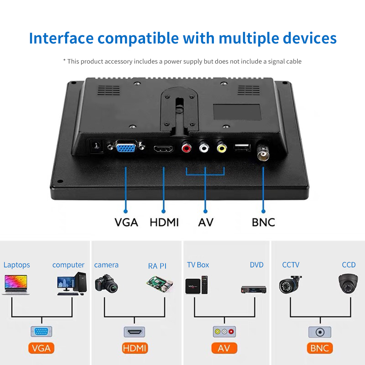 Unew 10.1 inch Monitor 1280X800 Industrial Display for Office Home CCTV Support VAG HDMI AV BNC DVI With Stand Speaker