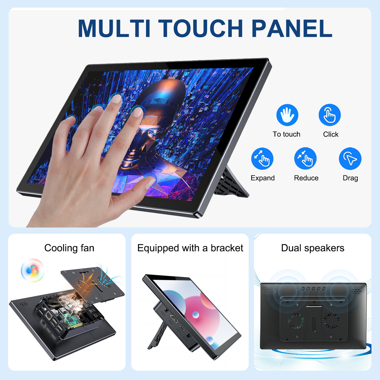 Unew 10.1 inch 1280x800 Touch Monitor Display for Raspberry Pi 5 4 4B/3B/3A+/2B/B+/A+ Portable Raspberry Pi Screen