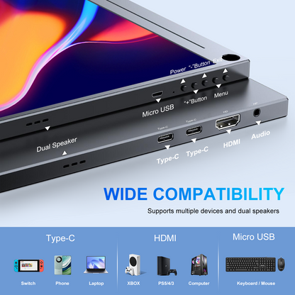 Unew 15.6 inch 4K 3840x2160 Portable Gaming Monitor | USB-C/HDMI | for Tablet/Computer/Xbox/Switch/Laptops/Phone VESA 75*75mm