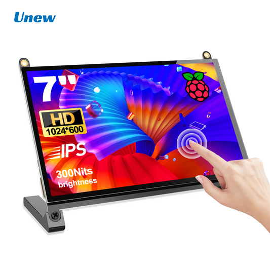 Unew 7 inch Raspberry Pi Touchscreen Monitor 1024x600 IPS Display Built-in Fan Speaker for Raspberry Pi 5/4/3