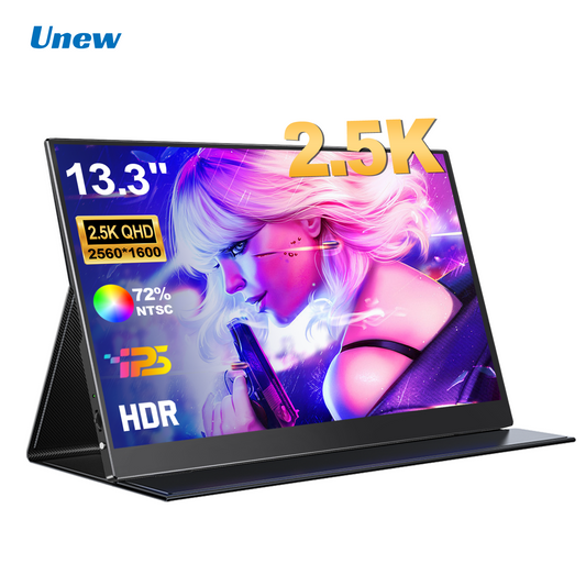Unew 2.5K Portable Monitor 13.3” 2560x1600 External Display 16:10 Second Monitor Screen Type-C HDMI for Xbox Switch PS5 4 Phone