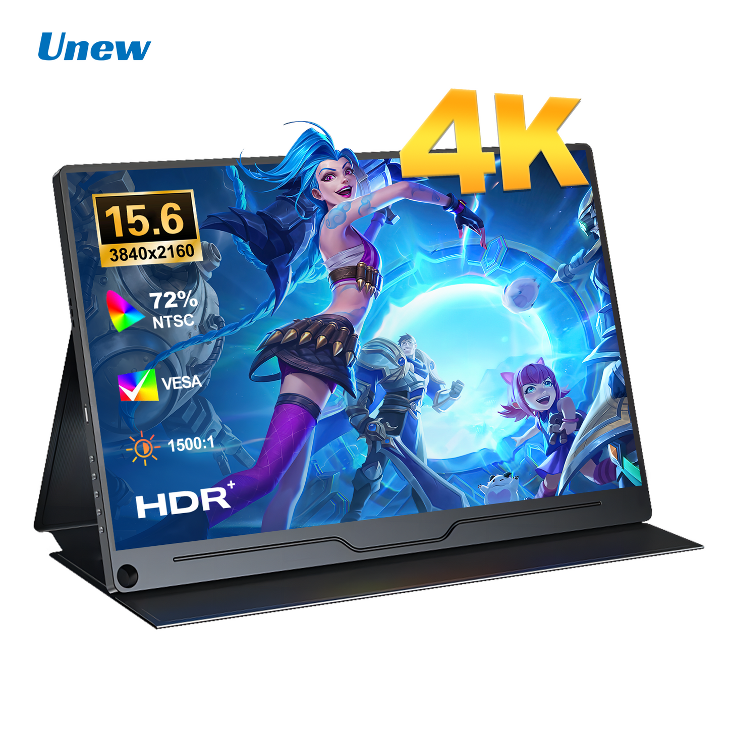 Unew 15.6 inch 4K 3840x2160 Portable Gaming Monitor | USB-C/HDMI | for Tablet/Computer/Xbox/Switch/Laptops/Phone VESA 75*75mm