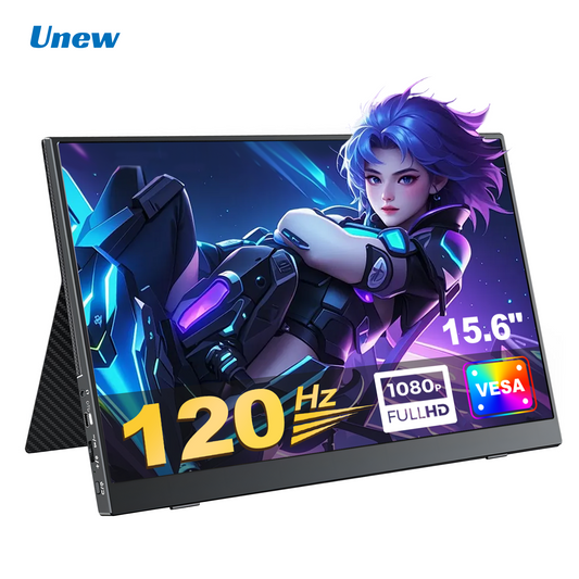 Unew 15.6 inch Portable Monitor 1920x1080 120Hz High Refresh Rate FHD IPS Screen Gaming Display HDMI Type-C for Xbox Switch PS4 5
