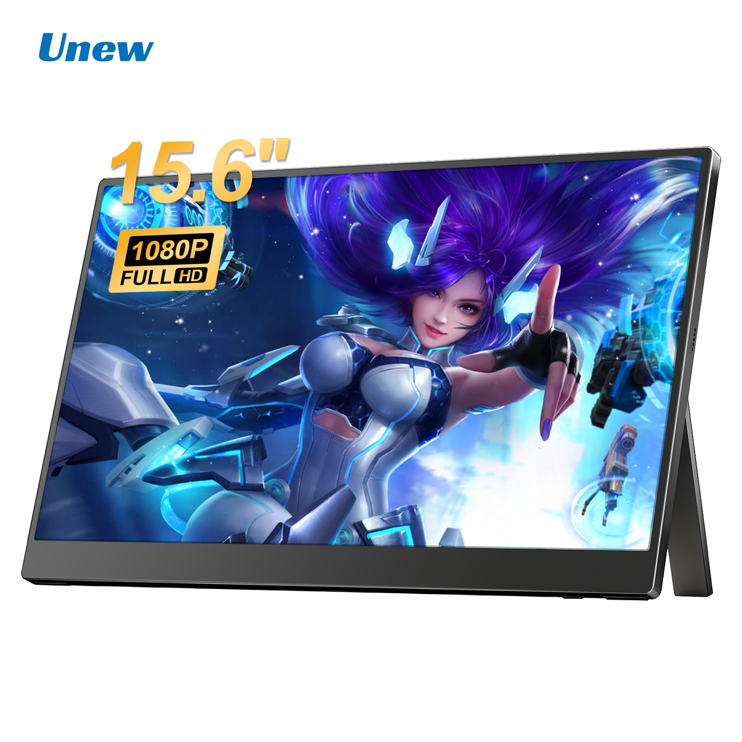 Unew 15.6 inch Portable Monitor with 1920x1080 Office Travel Second Screen for Laptop iPhone Xbox Switch PS4 With Stand